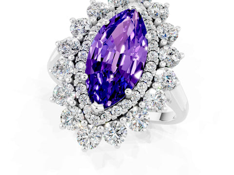 White gold Marquise Cut Halo Cluster Diamond Ring with Pave Band and Four-Prong Setting_1
