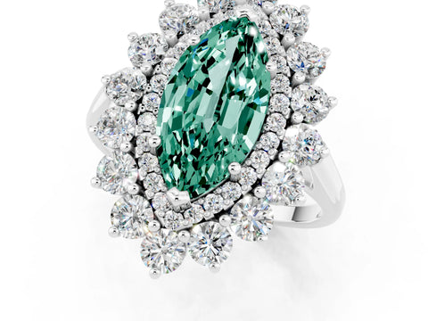 White gold Marquise Cut Halo Cluster Diamond Ring with Pave Band and Four-Prong Setting_1