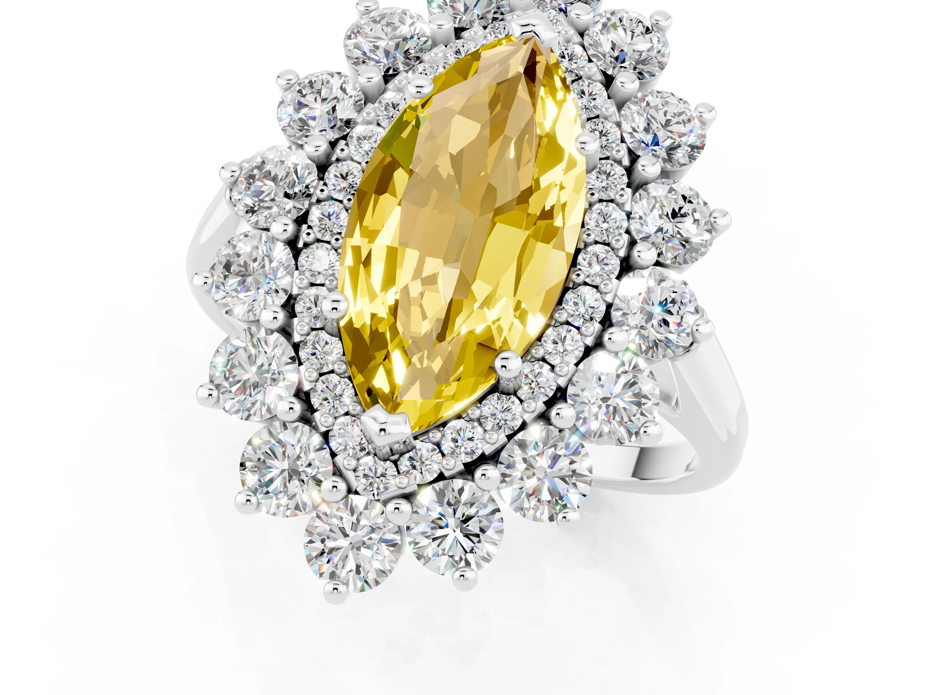 White gold Marquise Cut Halo Cluster Diamond Ring with Pave Band and Four-Prong Setting_1