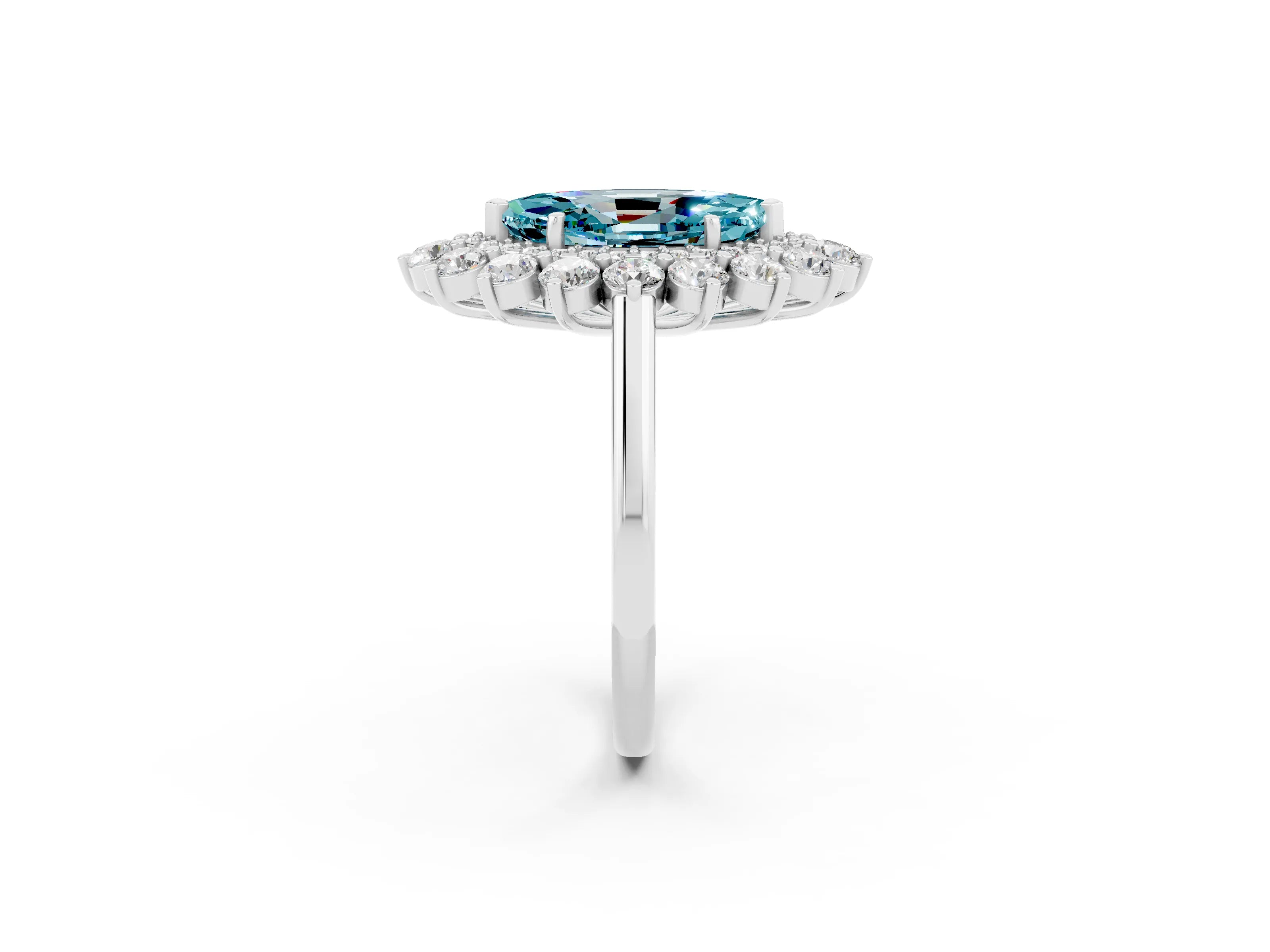White gold Marquise Cut Halo Cluster Diamond Ring with Pave Band and Four-Prong Setting_2
