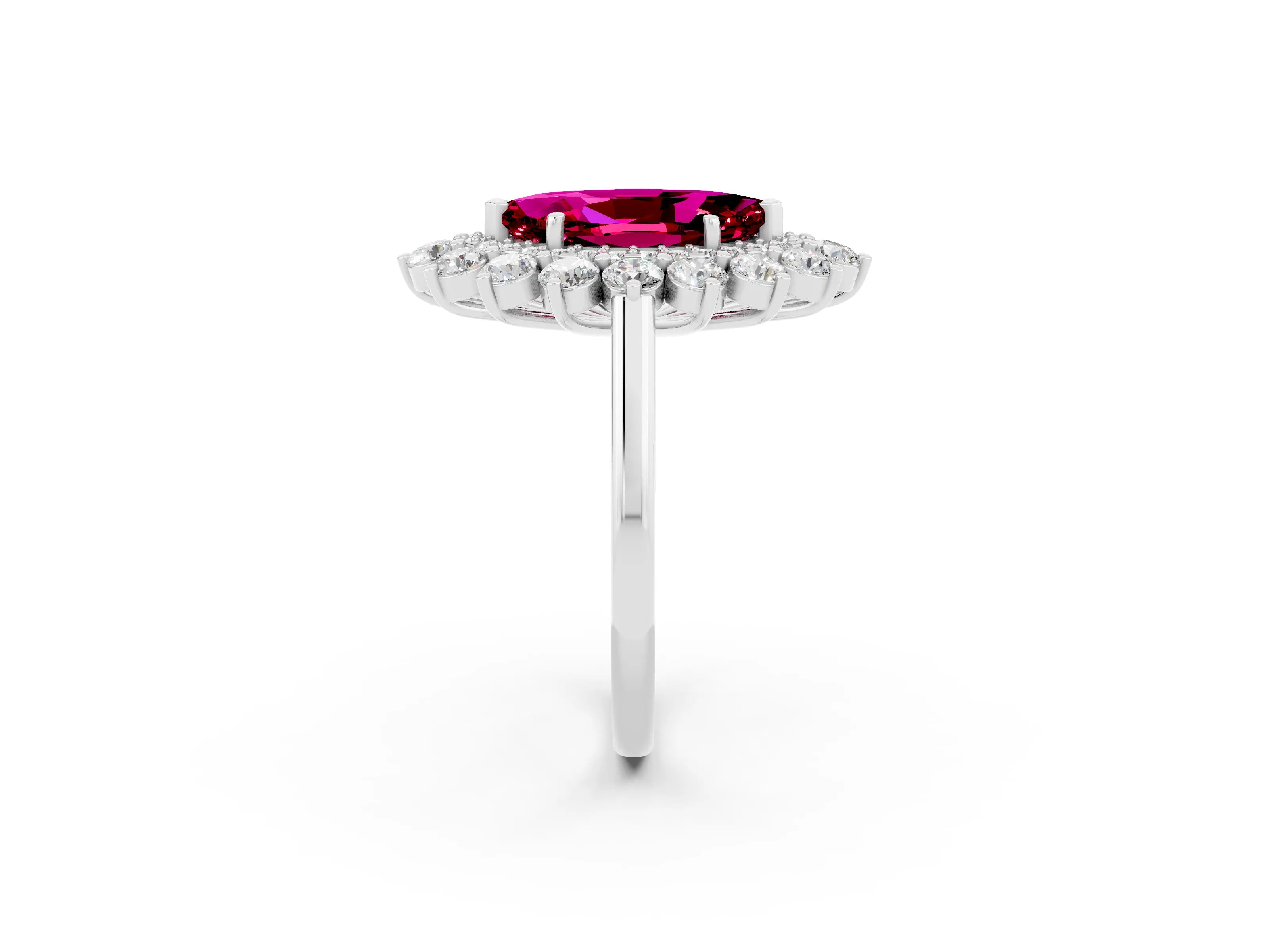 White gold Marquise Cut Halo Cluster Diamond Ring with Pave Band and Four-Prong Setting_20
