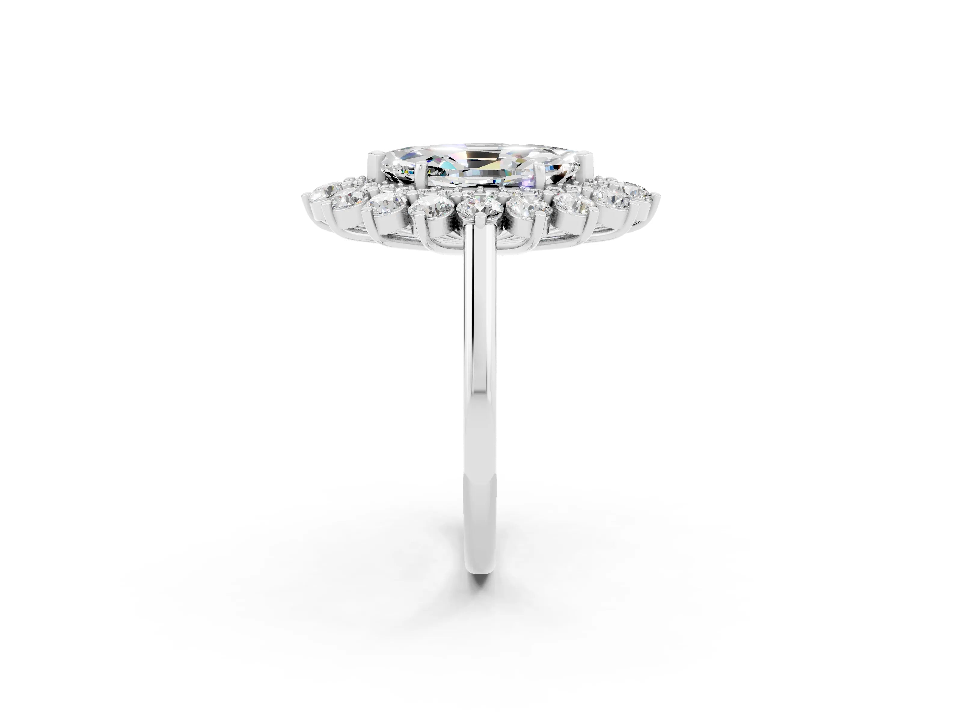 White gold Marquise Cut Halo Cluster Diamond Ring with Pave Band and Four-Prong Setting_20