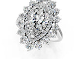 White gold Marquise Cut Halo Cluster Diamond Ring with Pave Band and Four-Prong Setting_20