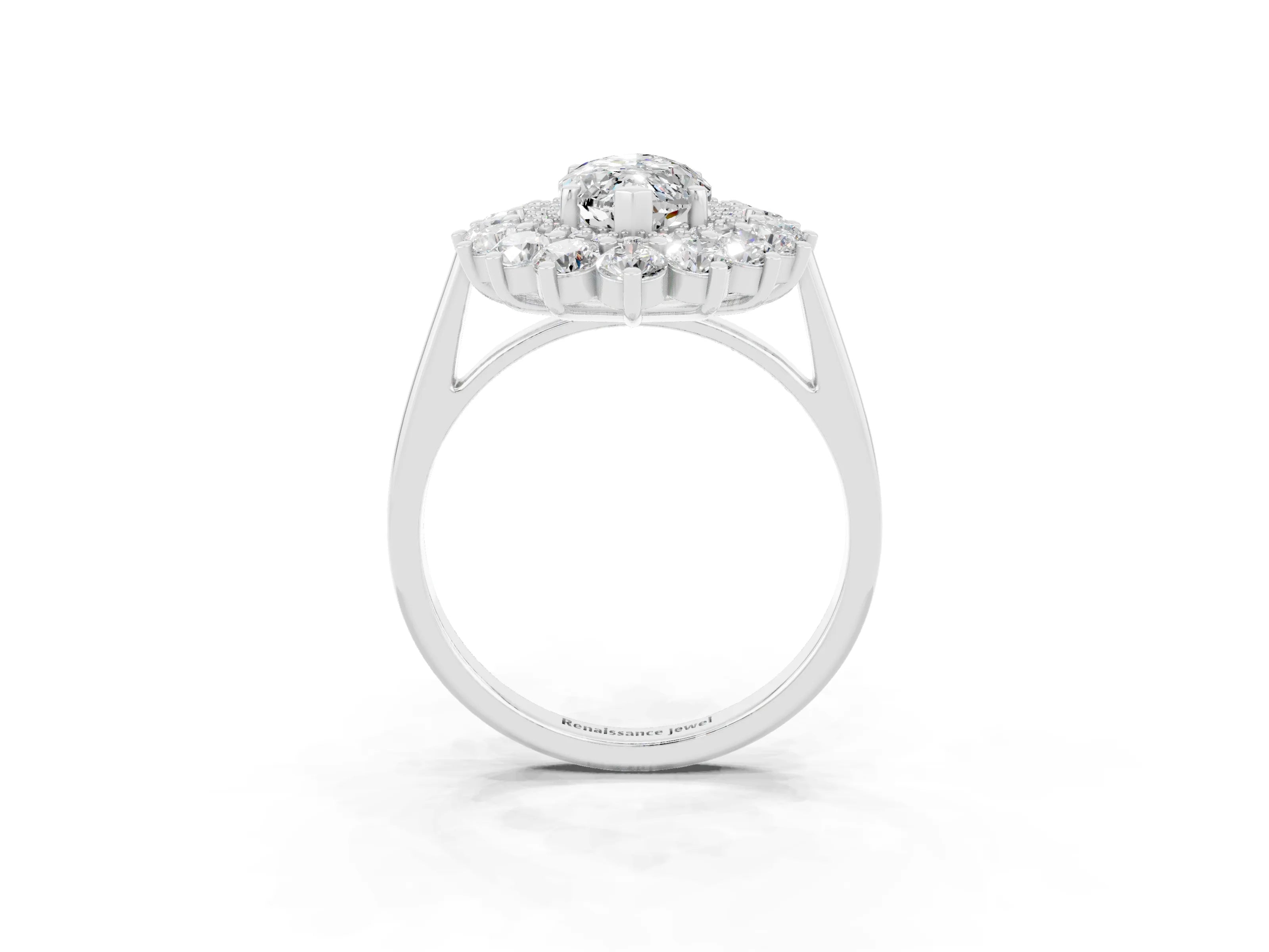 White gold Marquise Cut Halo Cluster Diamond Ring with Pave Band and Four-Prong Setting_21