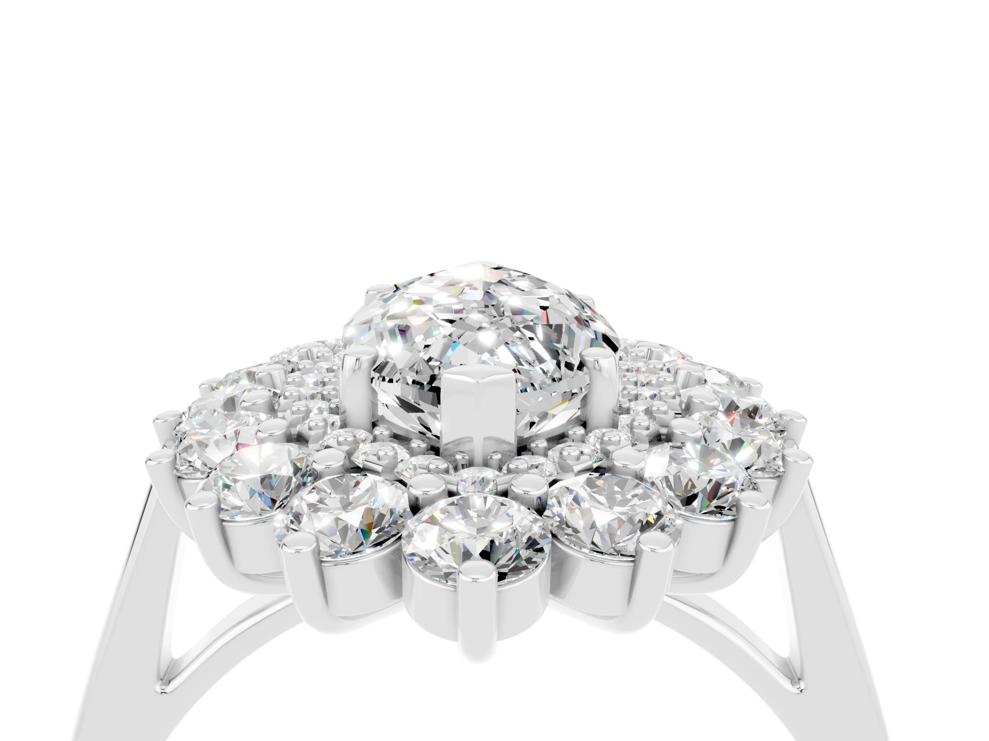White gold Marquise Cut Halo Cluster Diamond Ring with Pave Band and Four-Prong Setting_22