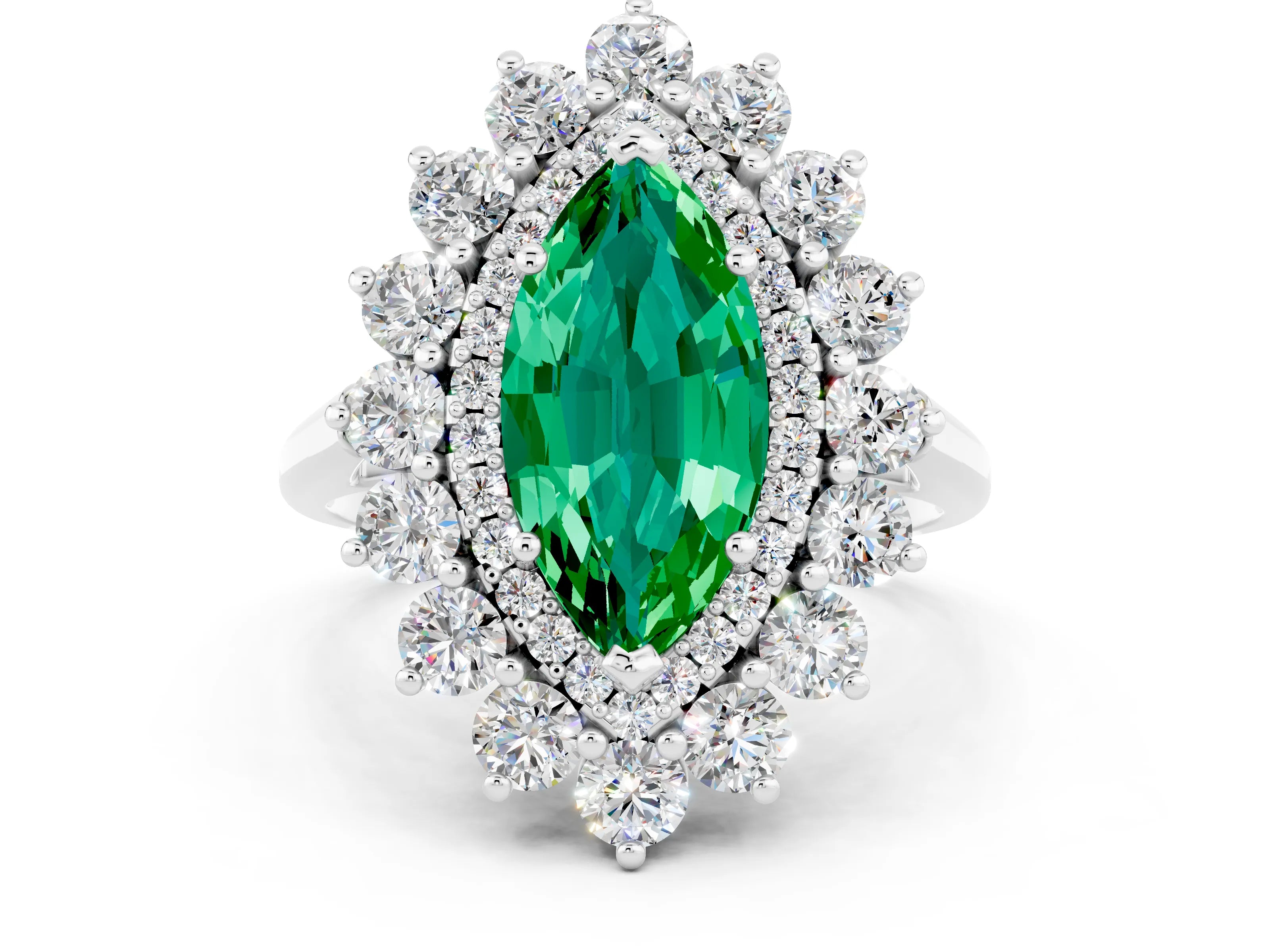 White gold Marquise Cut Halo Cluster Diamond Ring with Pave Band and Four-Prong Setting_24