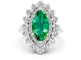 White gold Marquise Cut Halo Cluster Diamond Ring with Pave Band and Four-Prong Setting_24