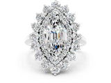 White gold Marquise Cut Halo Cluster Diamond Ring with Pave Band and Four-Prong Setting_24