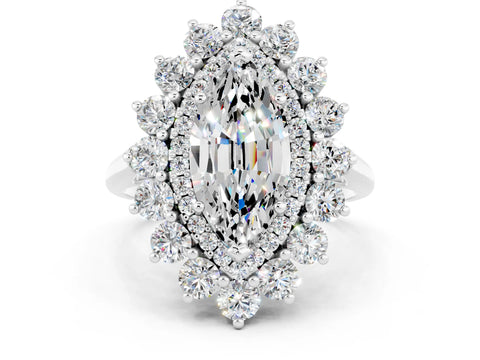 White gold Marquise Cut Halo Cluster Diamond Ring with Pave Band and Four-Prong Setting_24