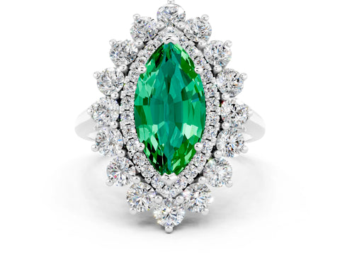 White gold Marquise Cut Halo Cluster Diamond Ring with Pave Band and Four-Prong Setting_24