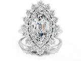 White gold Marquise Cut Halo Cluster Diamond Ring with Pave Band and Four-Prong Setting_24