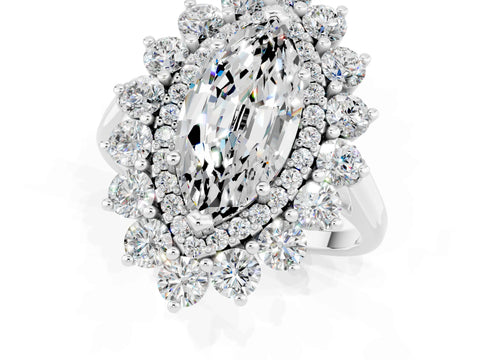White gold Marquise Cut Halo Cluster Diamond Ring with Pave Band and Four-Prong Setting_24