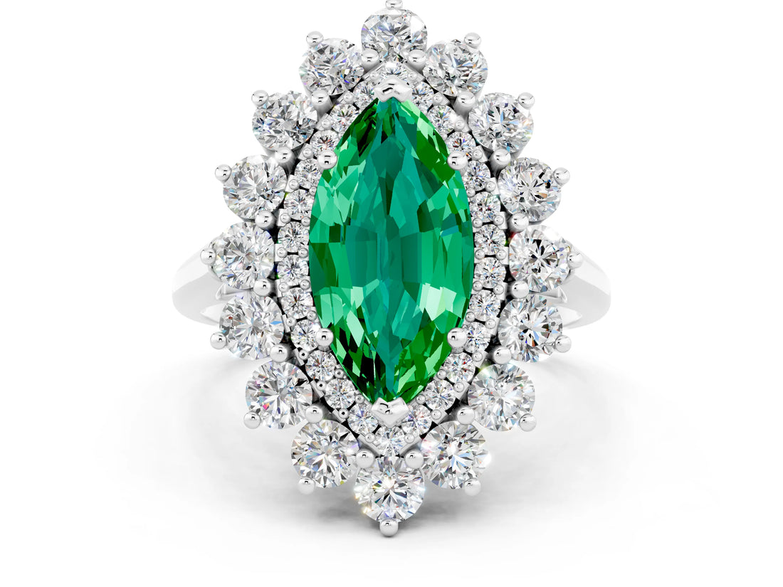 White gold Marquise Cut Halo Cluster Diamond Ring with Pave Band and Four-Prong Setting_24
