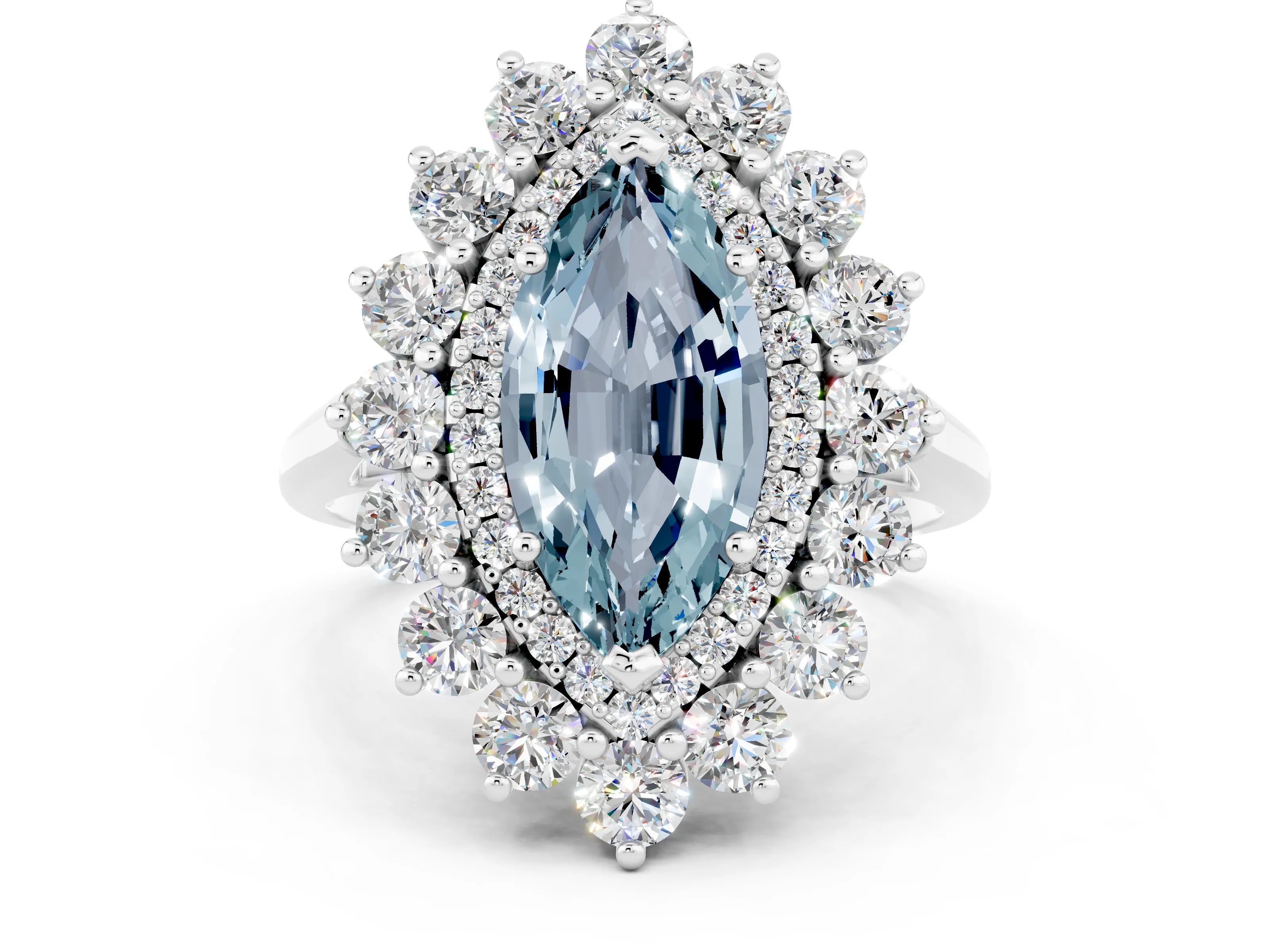 White gold Marquise Cut Halo Cluster Diamond Ring with Pave Band and Four-Prong Setting_24
