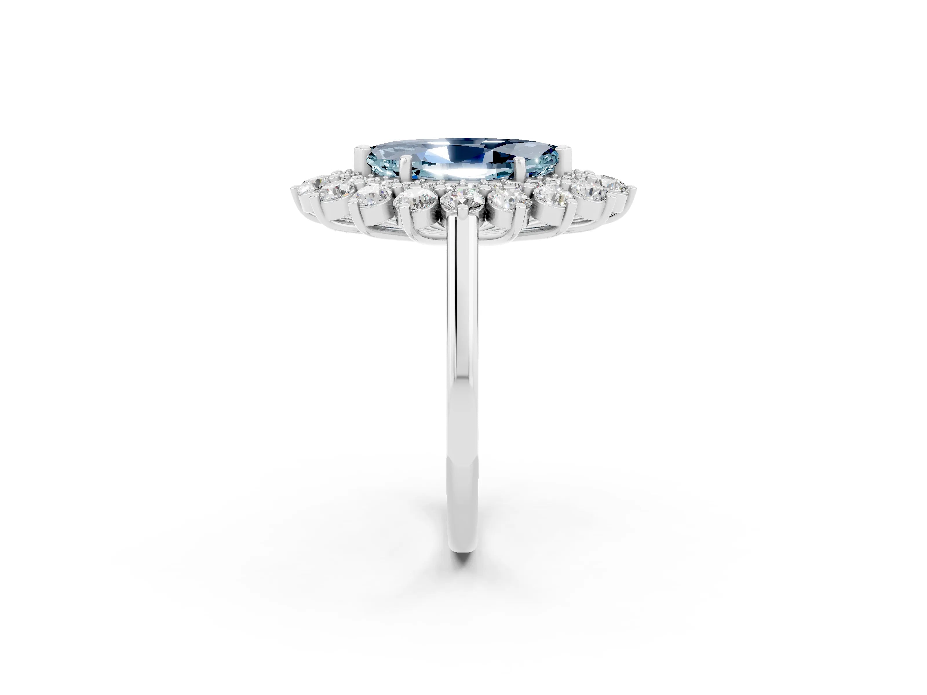 White gold Marquise Cut Halo Cluster Diamond Ring with Pave Band and Four-Prong Setting_24