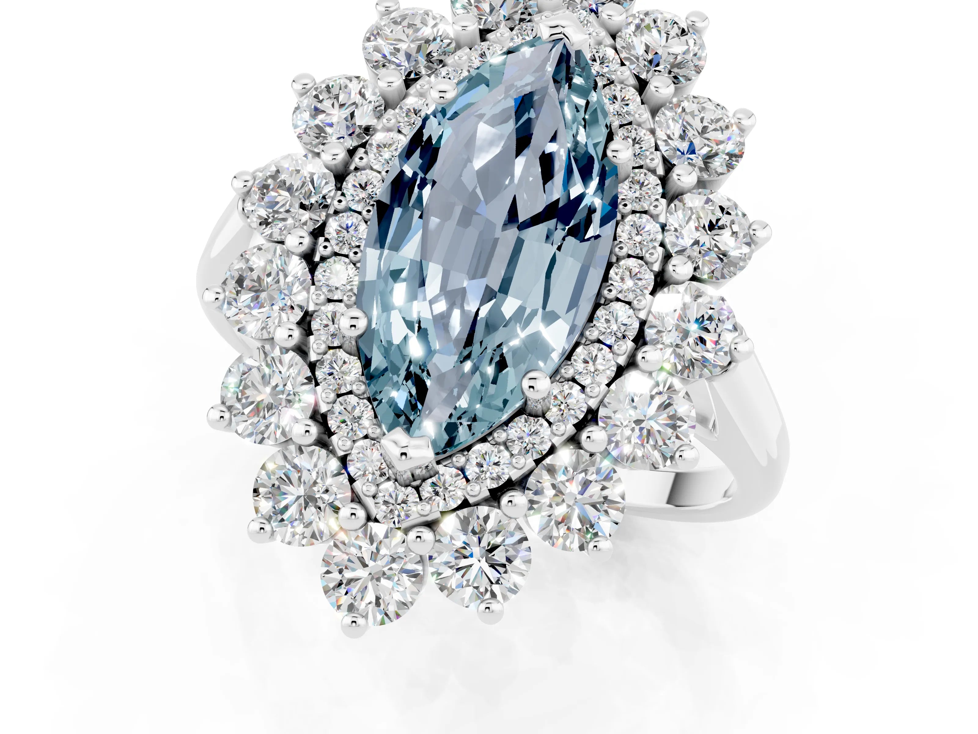 White gold Marquise Cut Halo Cluster Diamond Ring with Pave Band and Four-Prong Setting_25