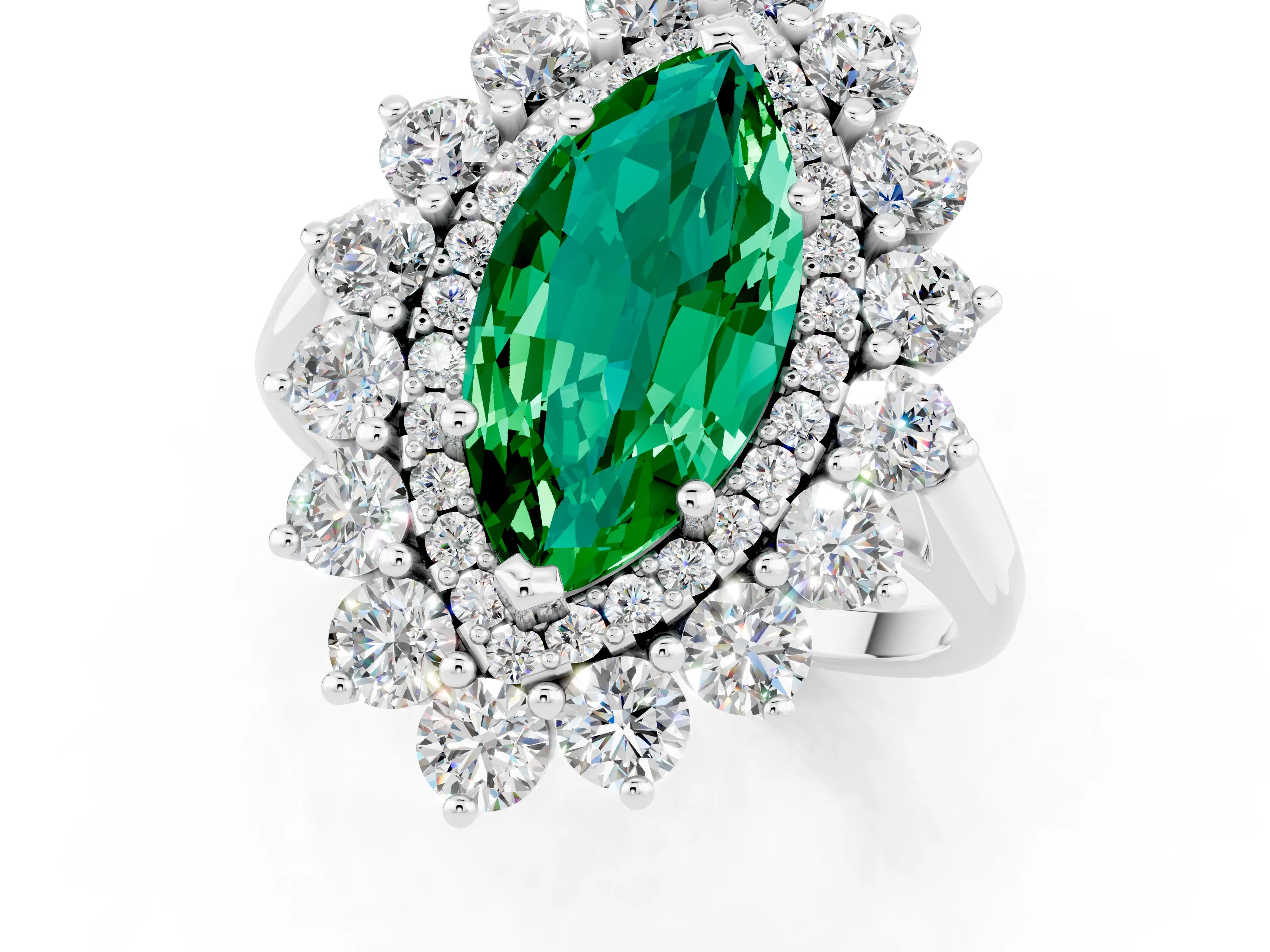 White gold Marquise Cut Halo Cluster Diamond Ring with Pave Band and Four-Prong Setting_25