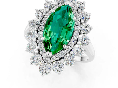 White gold Marquise Cut Halo Cluster Diamond Ring with Pave Band and Four-Prong Setting_25