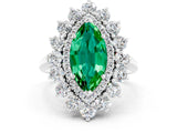 White gold Marquise Cut Halo Cluster Diamond Ring with Pave Band and Four-Prong Setting_25