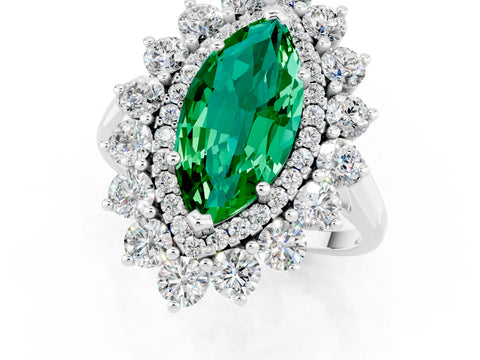 White gold Marquise Cut Halo Cluster Diamond Ring with Pave Band and Four-Prong Setting_26