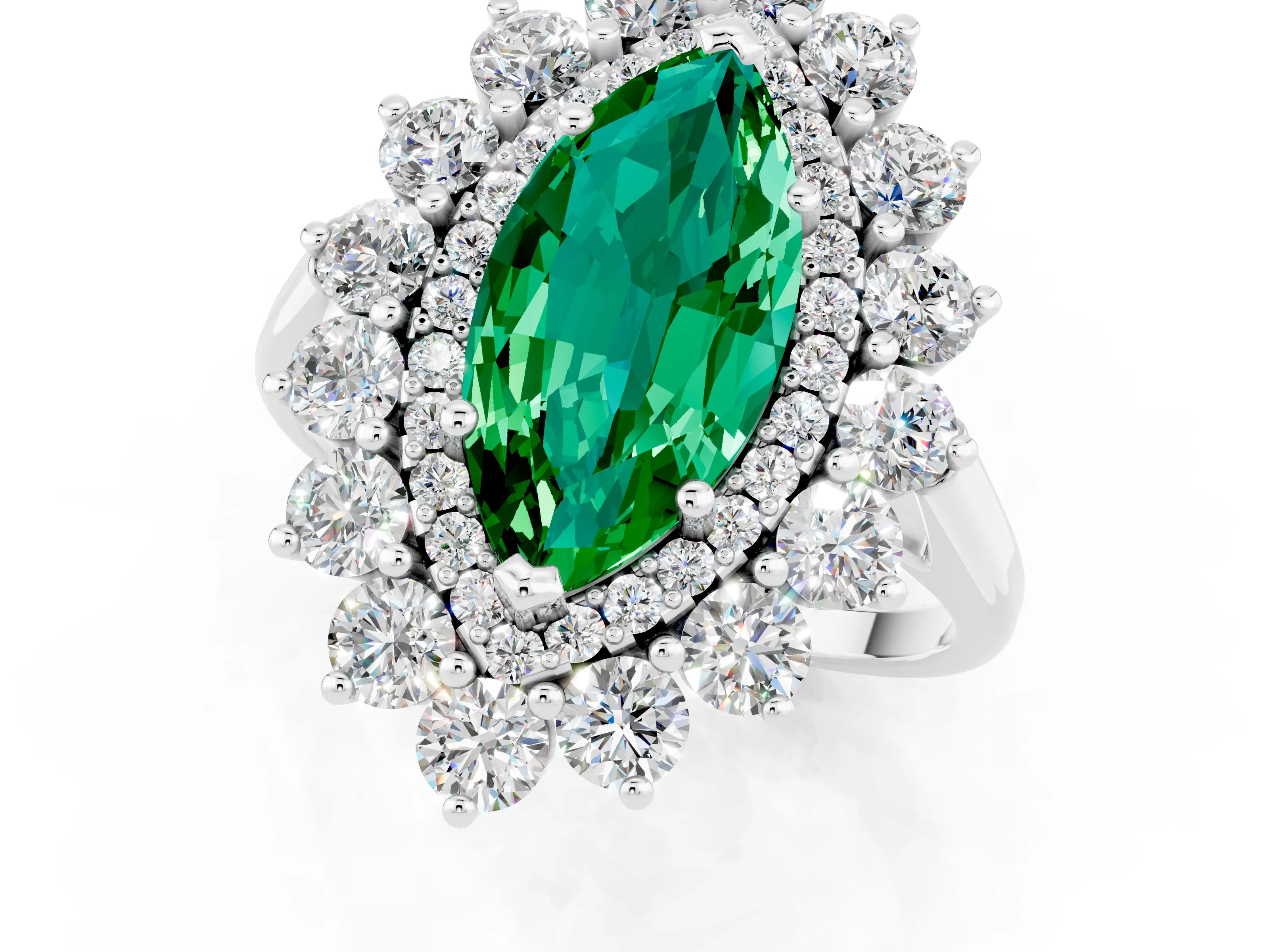 White gold Marquise Cut Halo Cluster Diamond Ring with Pave Band and Four-Prong Setting_26