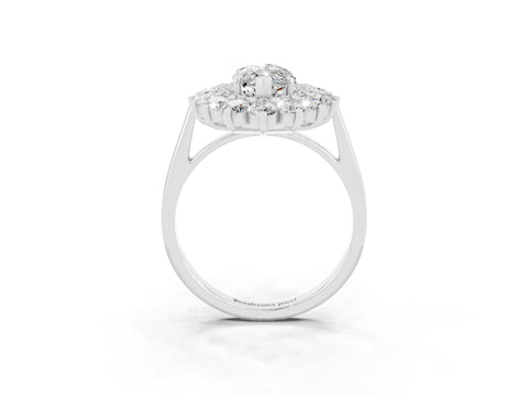 White gold Marquise Cut Halo Cluster Diamond Ring with Pave Band and Four-Prong Setting_26