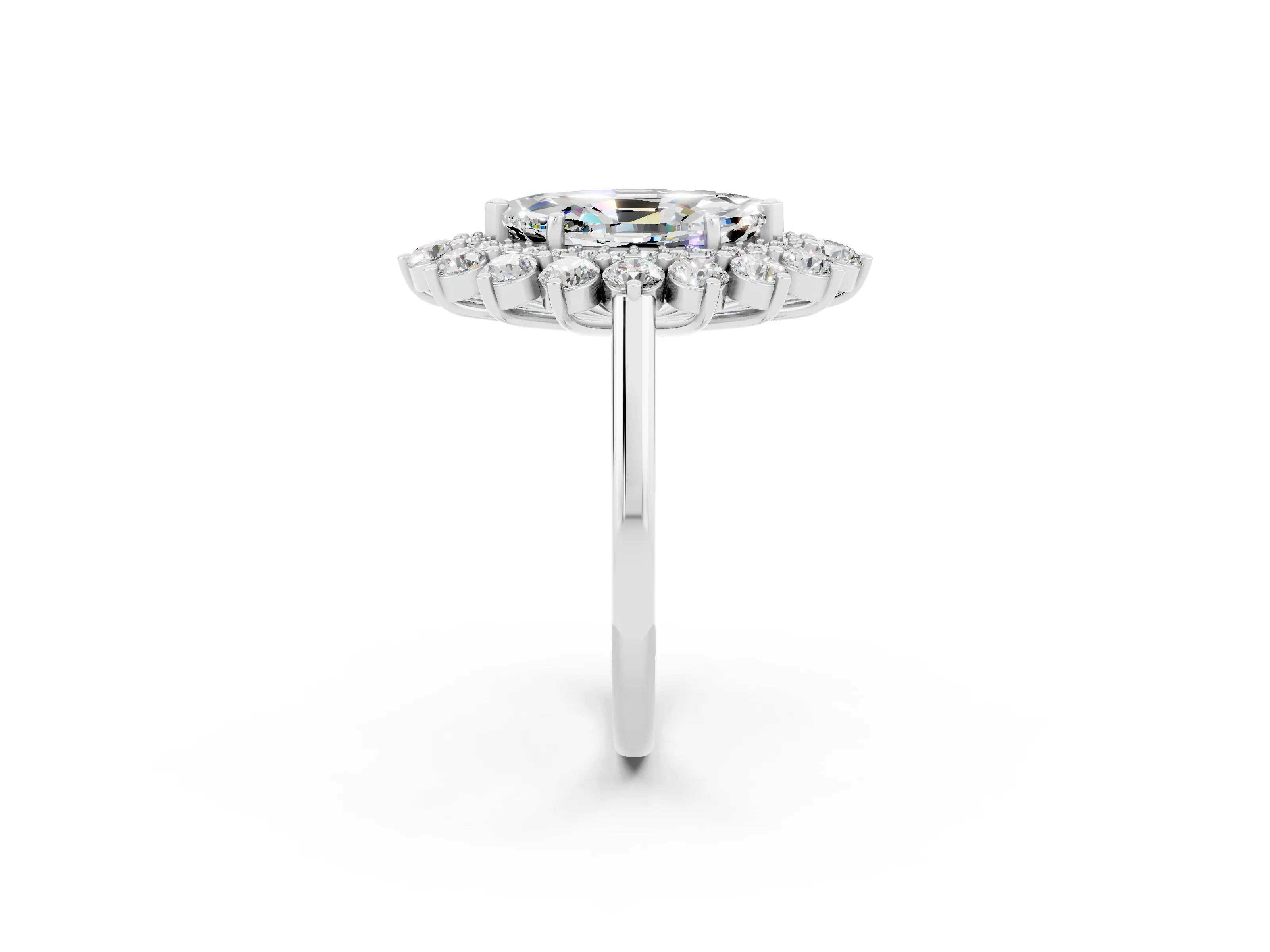 White gold Marquise Cut Halo Cluster Diamond Ring with Pave Band and Four-Prong Setting_26