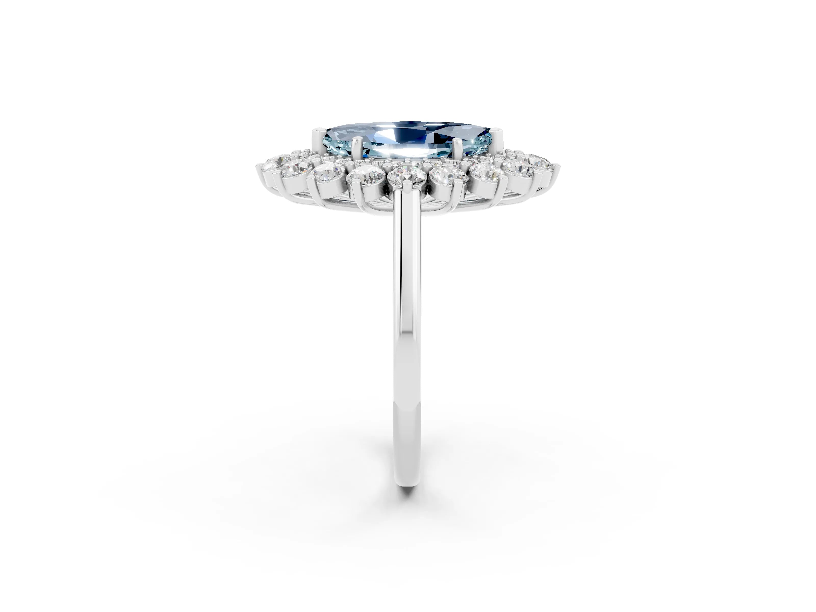 White gold Marquise Cut Halo Cluster Diamond Ring with Pave Band and Four-Prong Setting_26