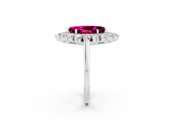 White gold Marquise Cut Garnet Floral Double Halo Engagement Ring with Prong Setting