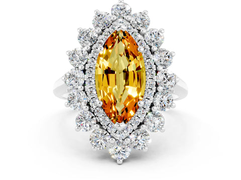 White gold Marquise Cut Halo Cluster Diamond Ring with Pave Band and Four-Prong Setting