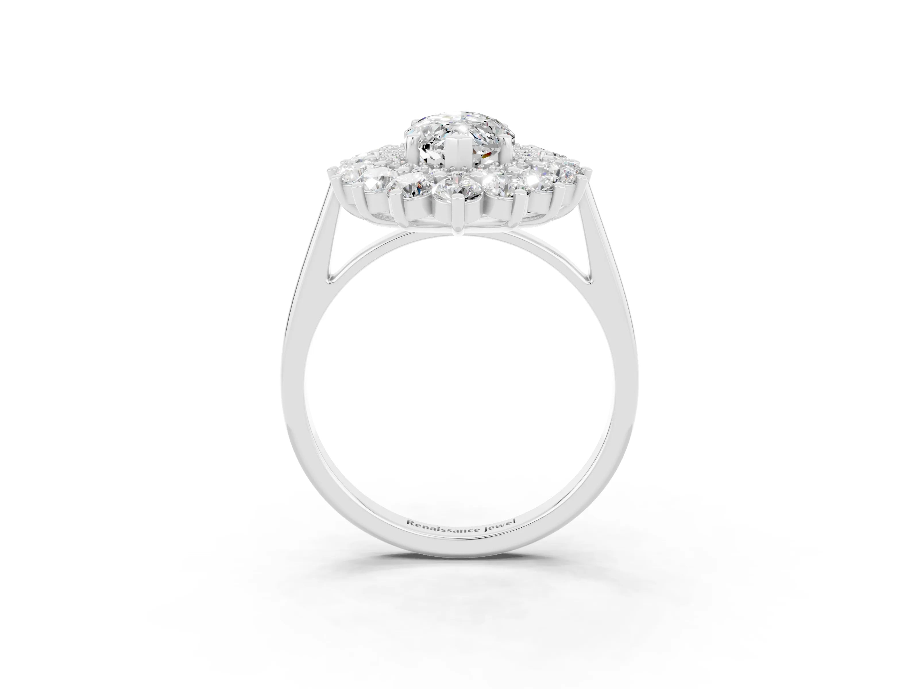 White gold Marquise Cut Halo Cluster Diamond Ring with Pave Band and Four-Prong Setting_27
