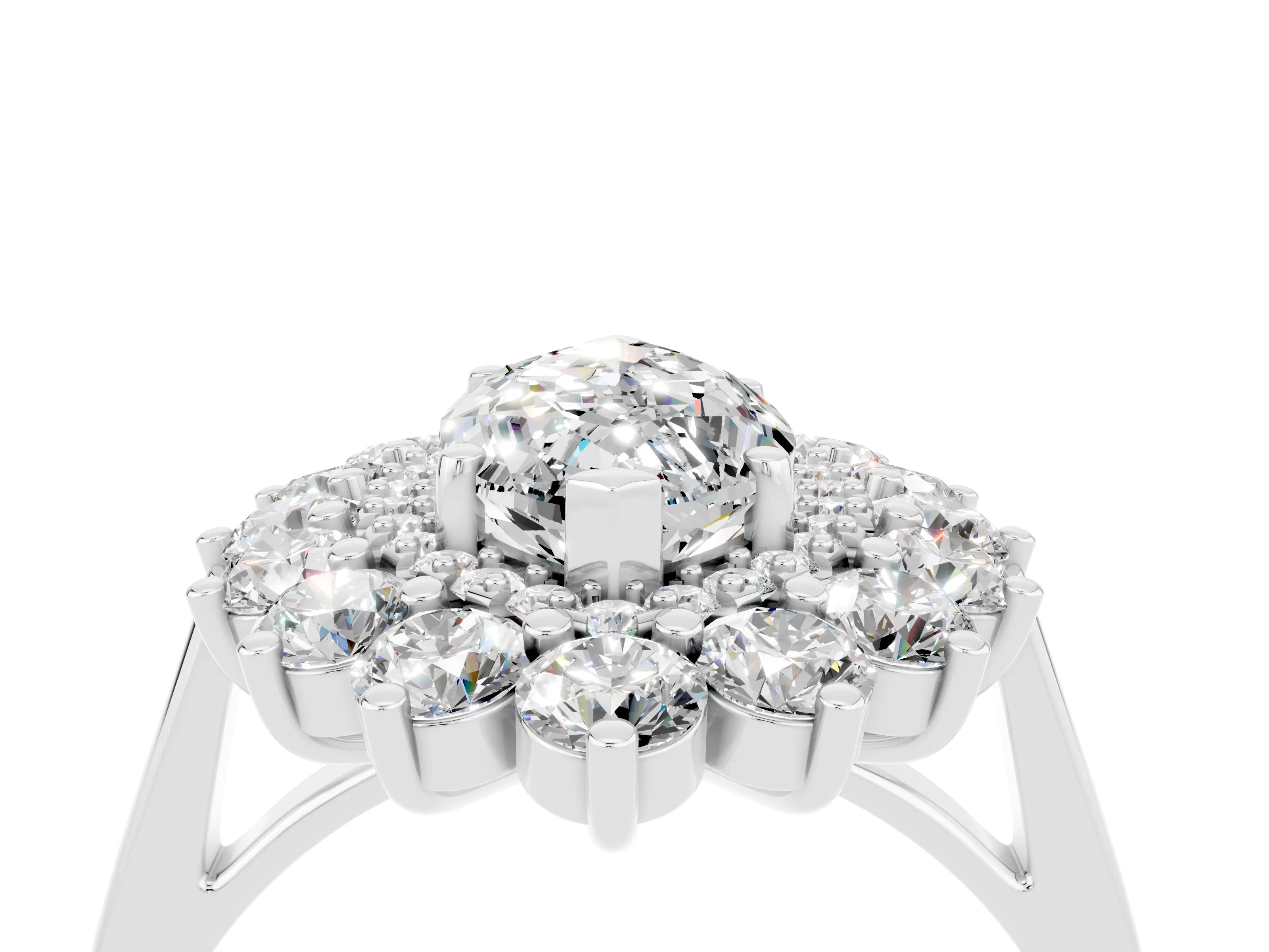 White gold Marquise Cut Halo Cluster Diamond Ring with Pave Band and Four-Prong Setting_28