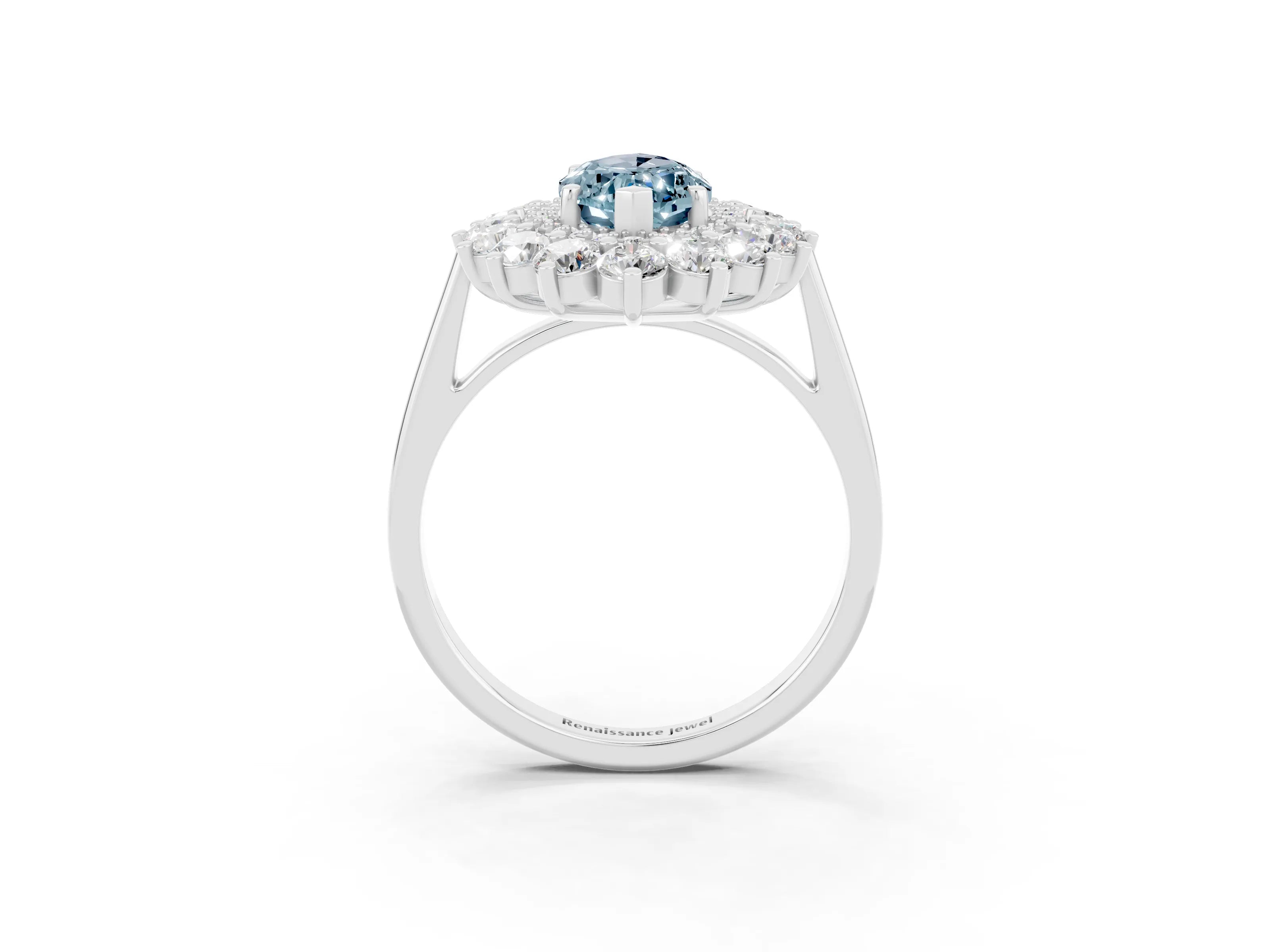 White gold Marquise Cut Halo Cluster Diamond Ring with Pave Band and Four-Prong Setting_28