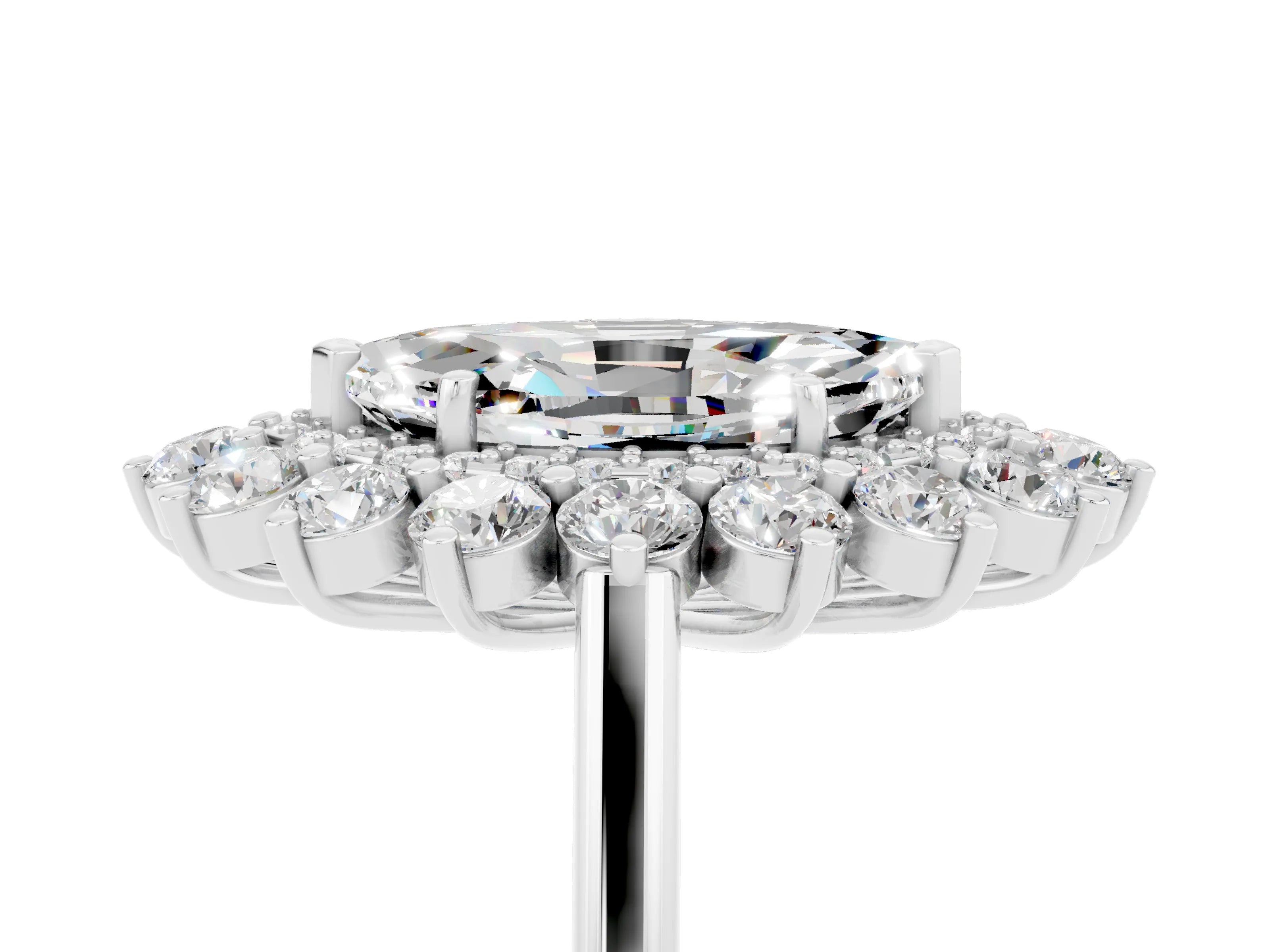 White gold Marquise Cut Halo Cluster Diamond Ring with Pave Band and Four-Prong Setting_29