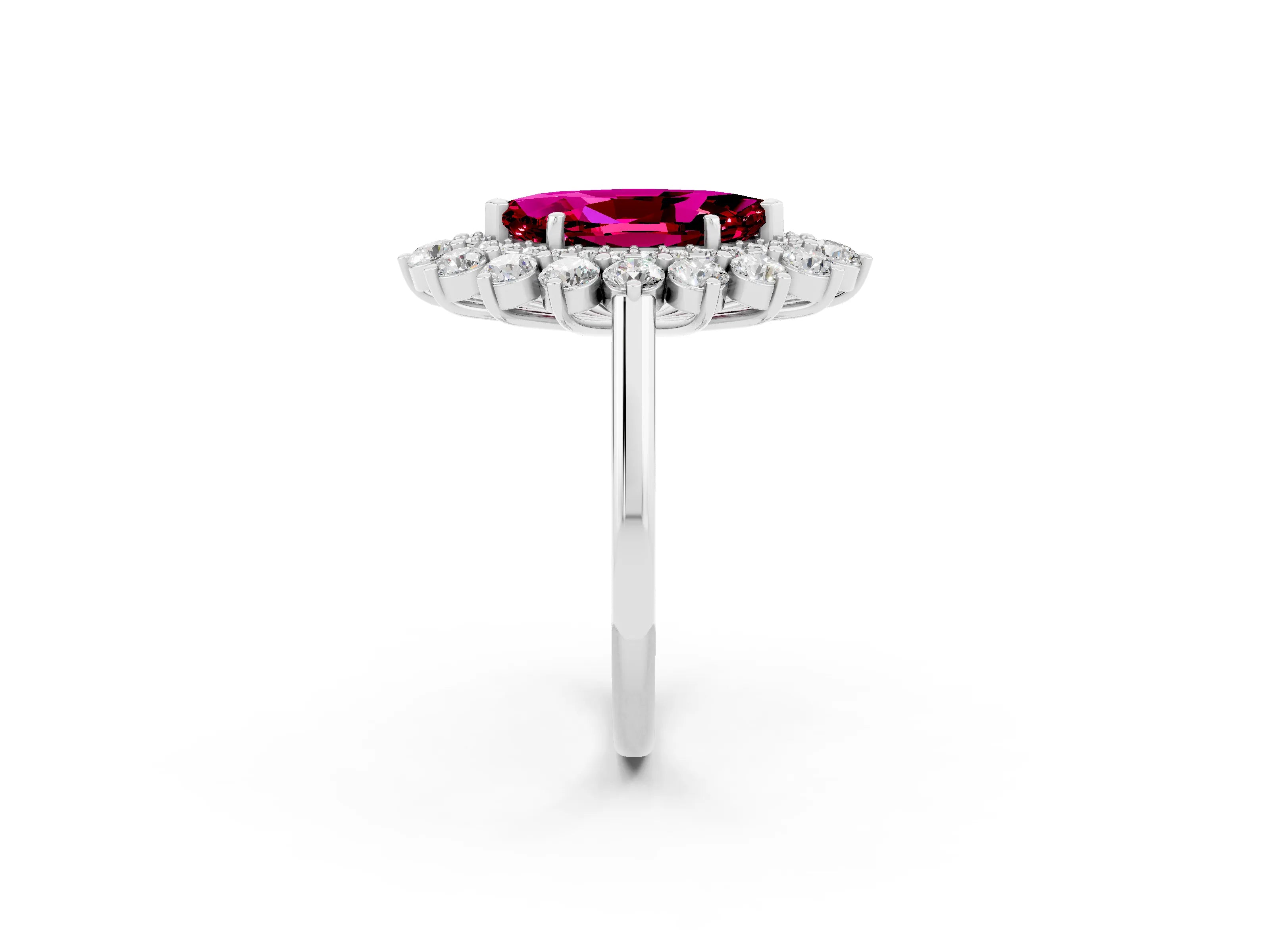 White gold Marquise Cut Halo Cluster Diamond Ring with Pave Band and Four-Prong Setting_2