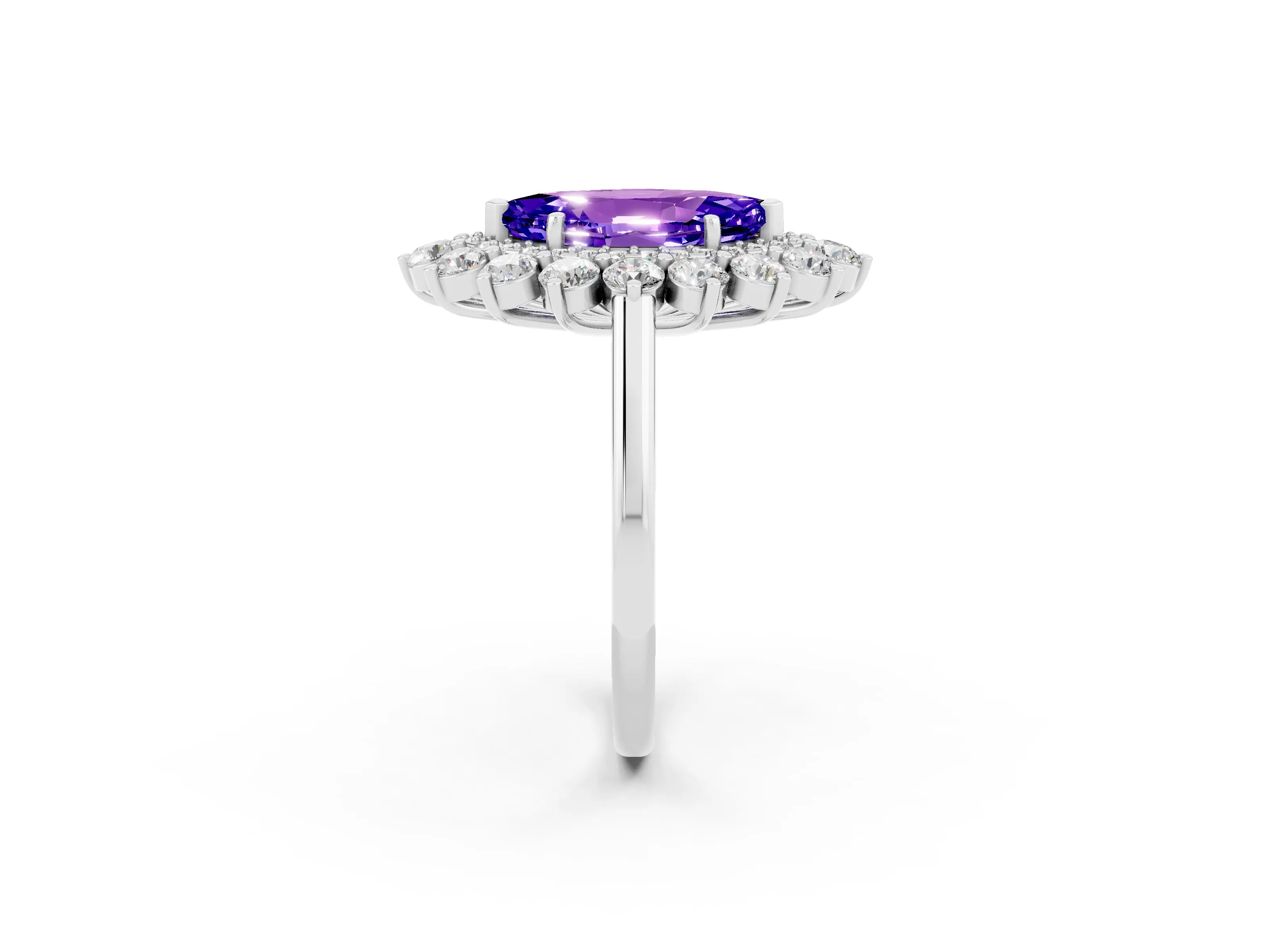 White gold Marquise Cut Halo Cluster Diamond Ring with Pave Band and Four-Prong Setting_2
