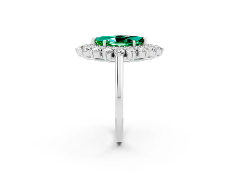 White gold Marquise Cut Halo Cluster Diamond Ring with Pave Band and Four-Prong Setting_2