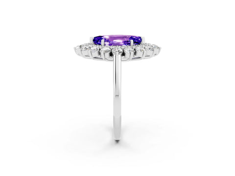 White gold Marquise Cut Halo Cluster Diamond Ring with Pave Band and Four-Prong Setting_2