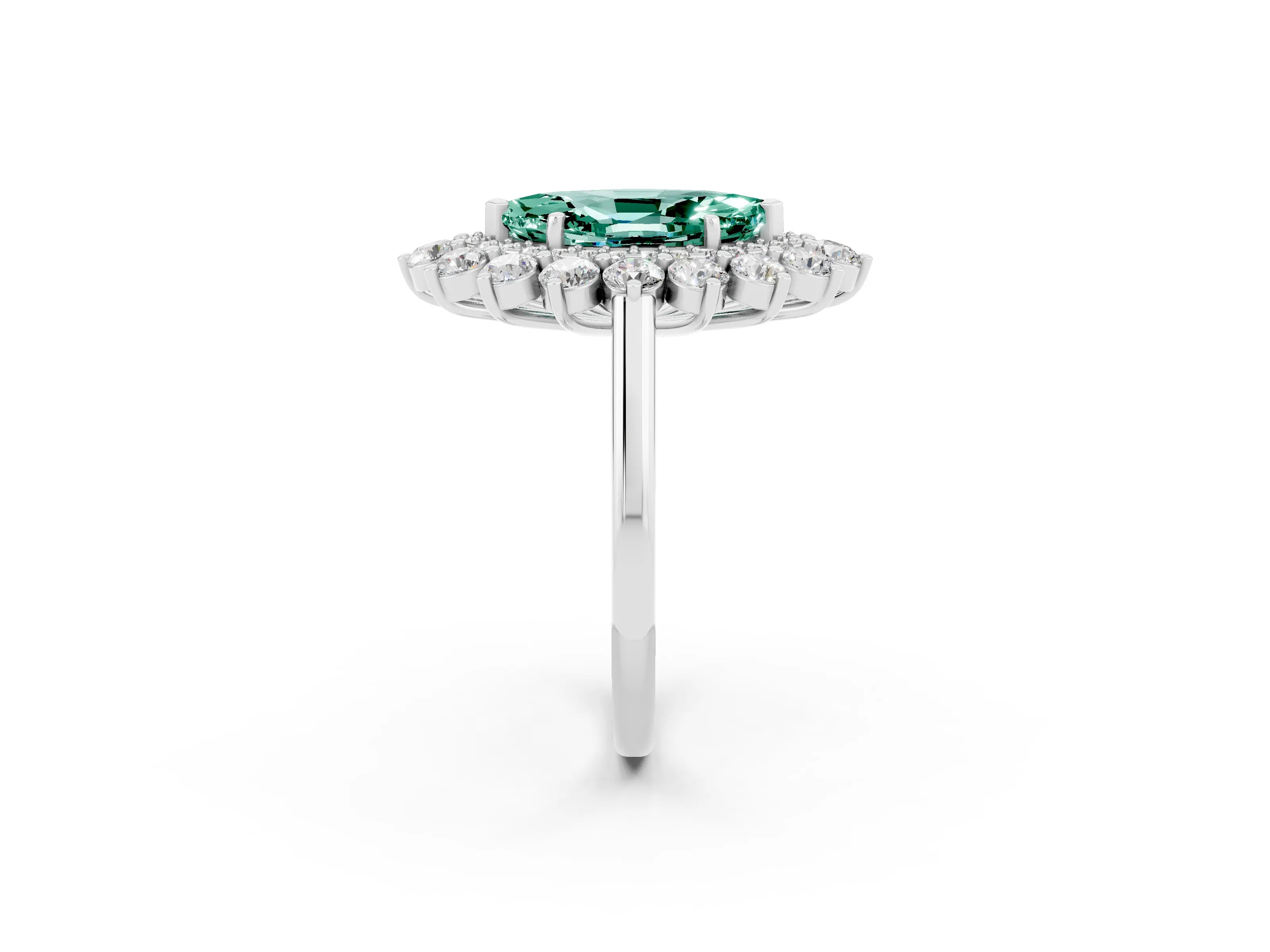 White gold Marquise Cut Halo Cluster Diamond Ring with Pave Band and Four-Prong Setting_2