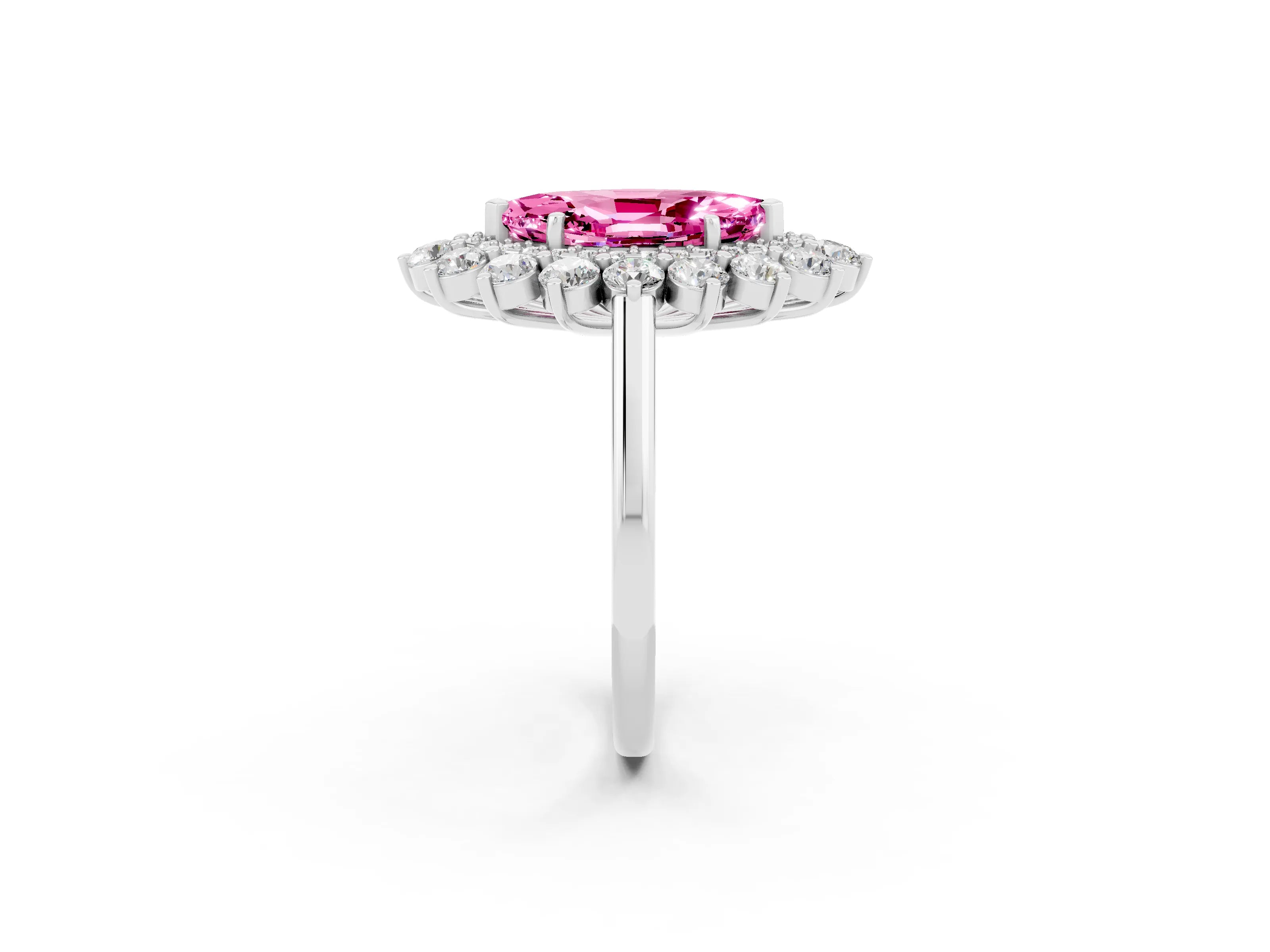 White gold Marquise Cut Halo Cluster Diamond Ring with Pave Band and Four-Prong Setting_2