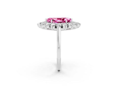 White gold Marquise Cut Halo Cluster Diamond Ring with Pave Band and Four-Prong Setting_2