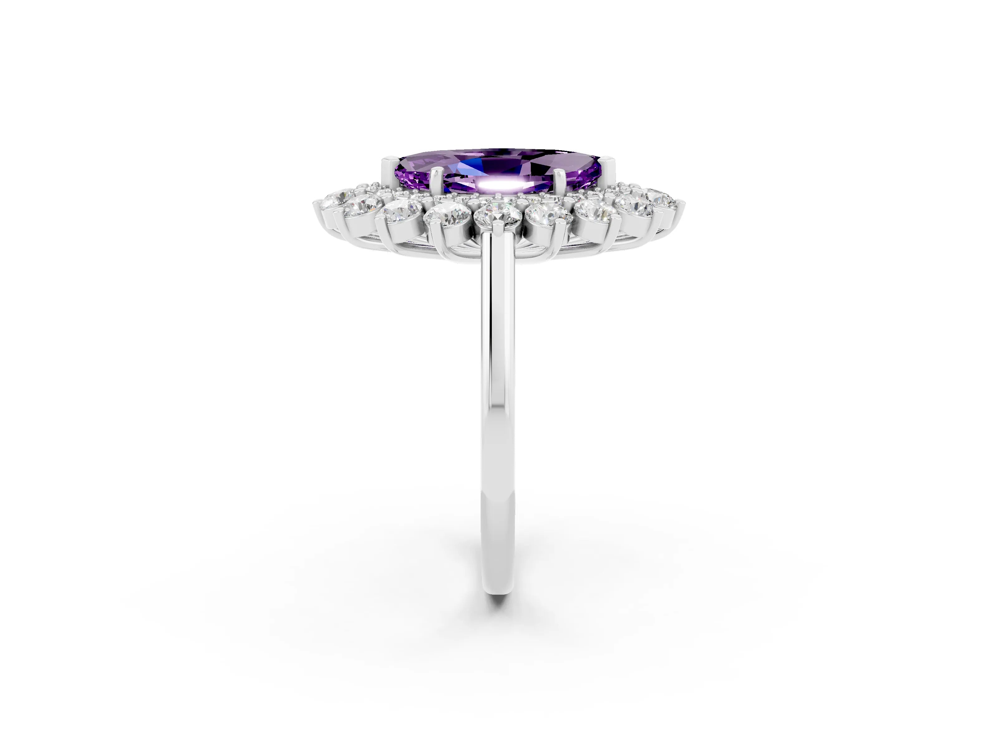 White gold Marquise Cut Halo Cluster Diamond Ring with Pave Band and Four-Prong Setting_2