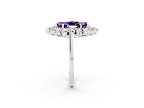 White gold Marquise Cut Halo Cluster Diamond Ring with Pave Band and Four-Prong Setting_2