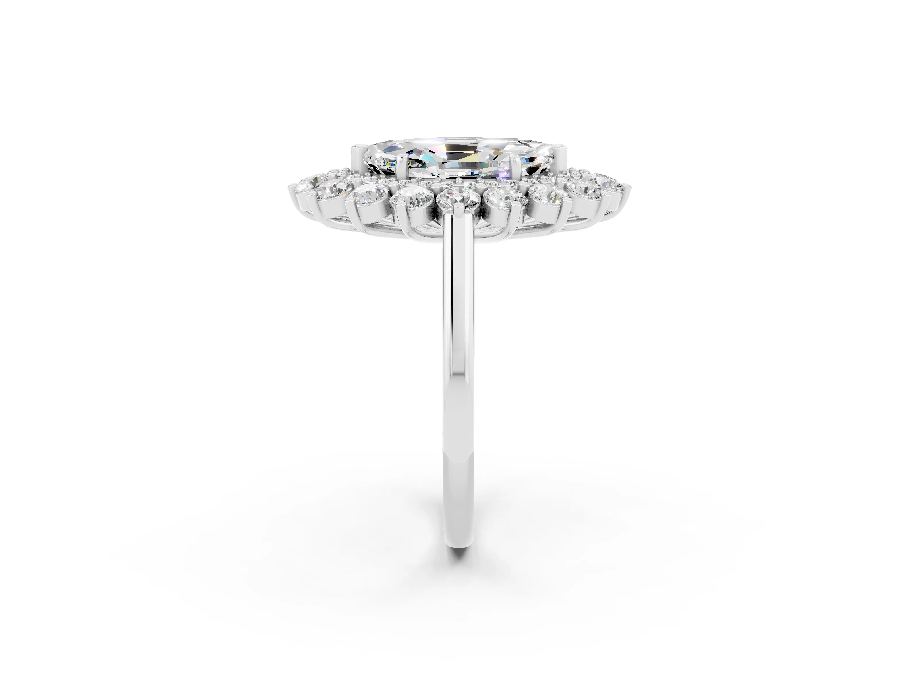 White gold Marquise Cut Halo Cluster Diamond Ring with Pave Band and Four-Prong Setting_2