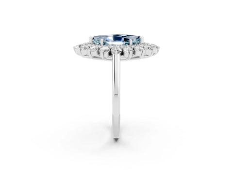 White gold Marquise Cut Halo Cluster Diamond Ring with Pave Band and Four-Prong Setting_2