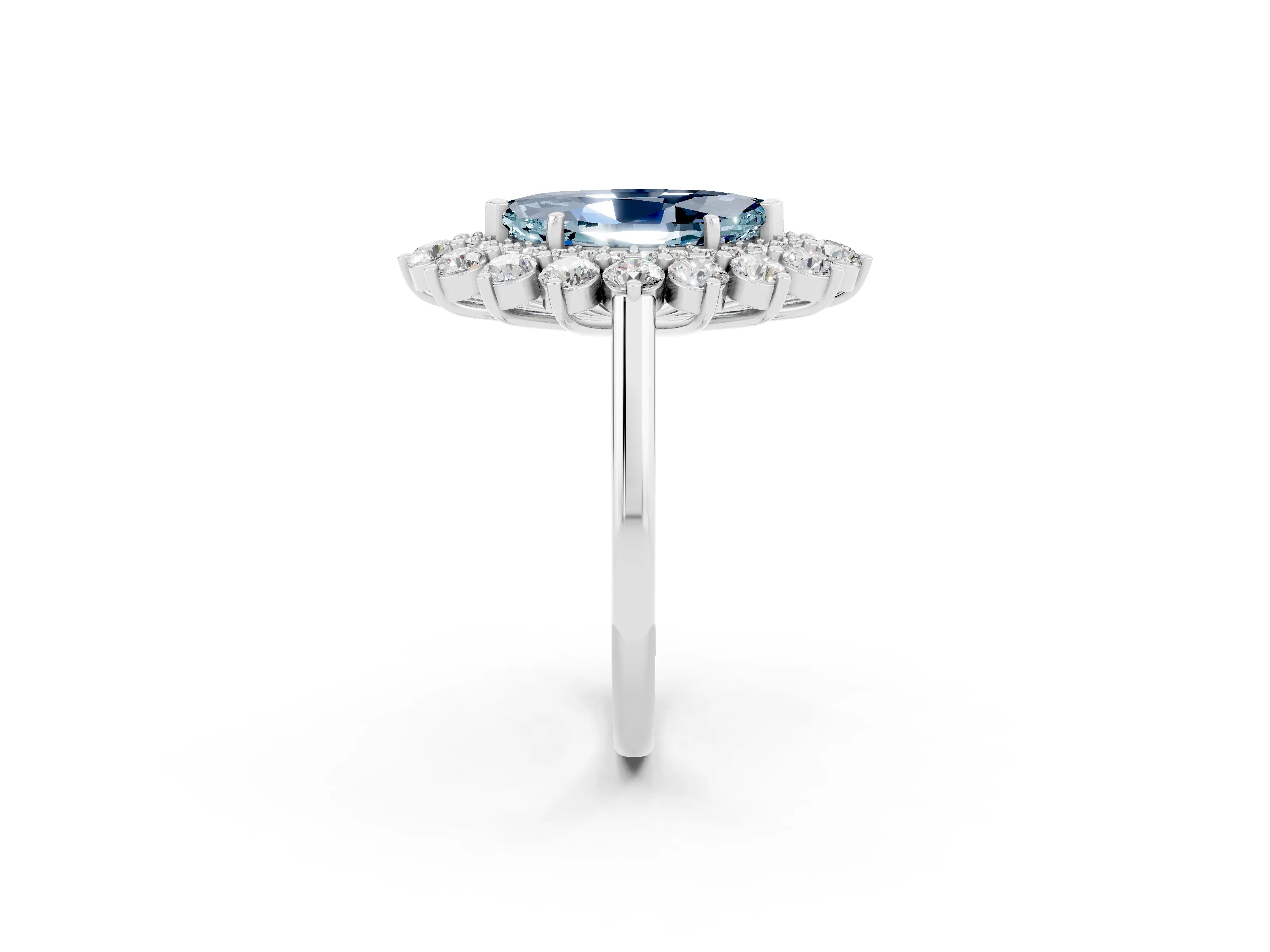 White gold Marquise Cut Halo Cluster Diamond Ring with Pave Band and Four-Prong Setting_2