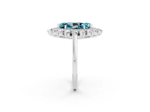 White gold Marquise Cut Halo Cluster Diamond Ring with Pave Band and Four-Prong Setting_2