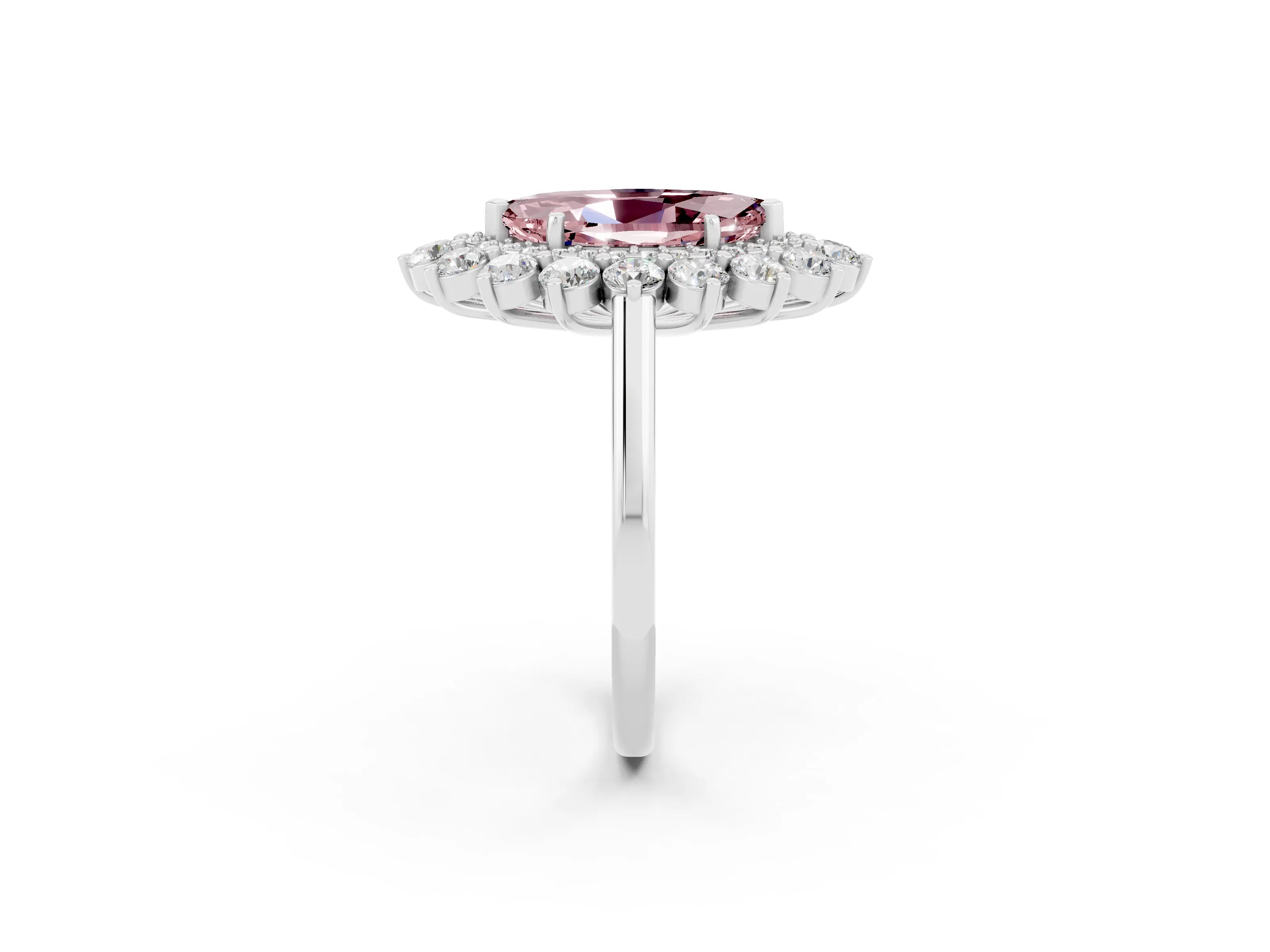 White gold Marquise Cut Halo Cluster Diamond Ring with Pave Band and Four-Prong Setting_2
