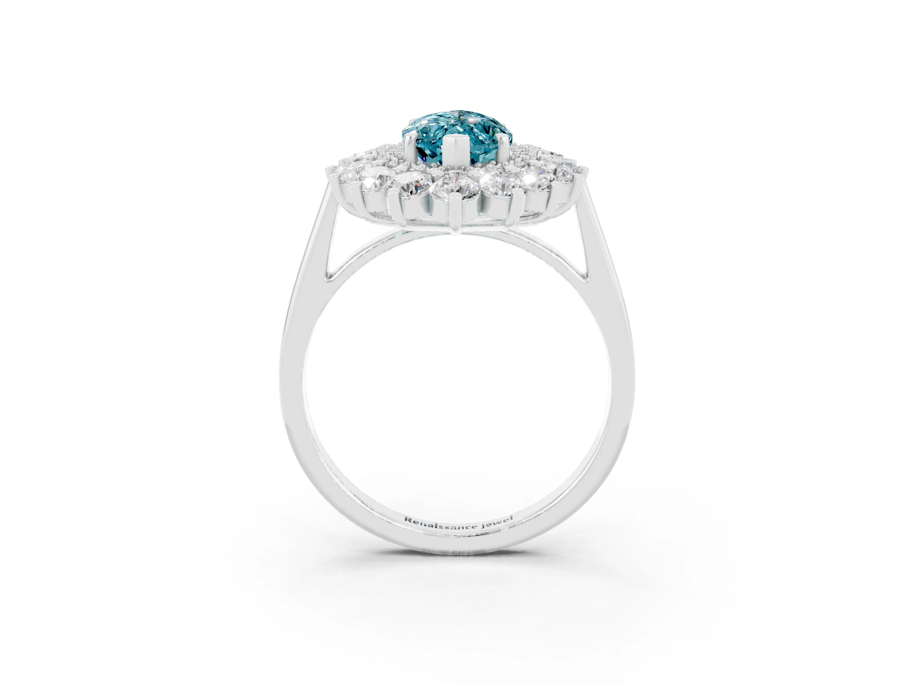 White gold Marquise Cut Halo Cluster Diamond Ring with Pave Band and Four-Prong Setting_3