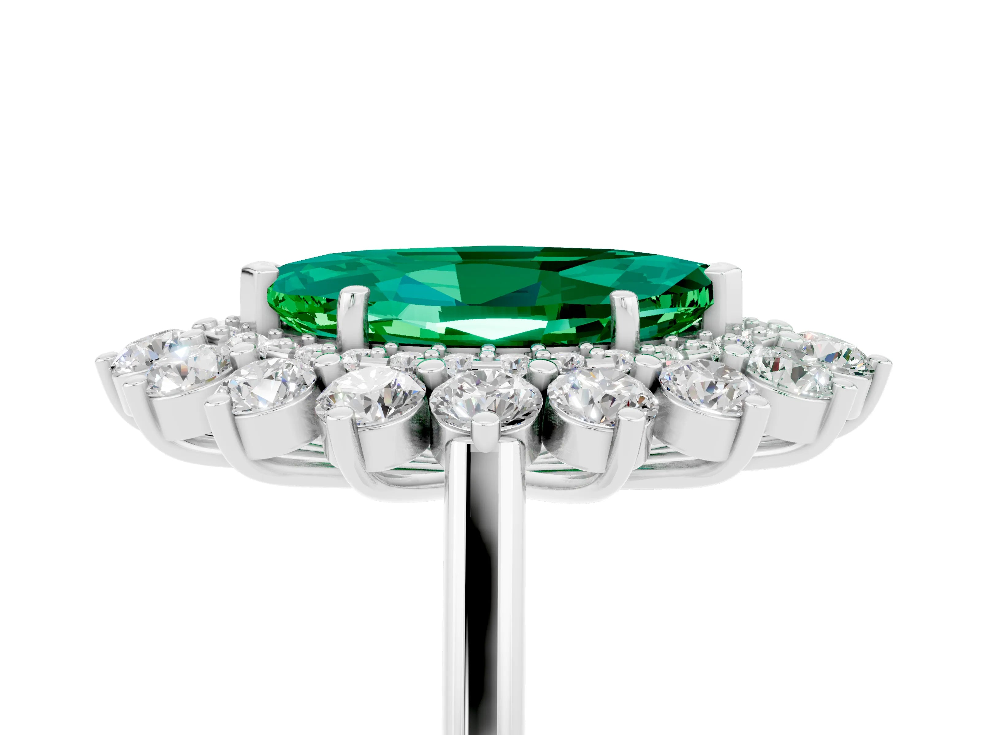White gold Marquise Cut Halo Cluster Diamond Ring with Pave Band and Four-Prong Setting_30